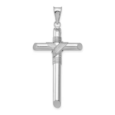 Diamond2deal 14k White Gold Center Wrap Tube Cross Pendant