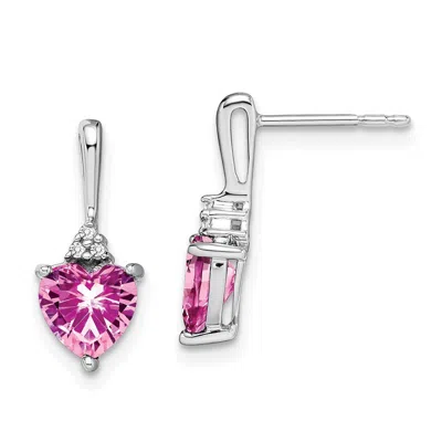Diamond2deal 14k White Gold Created Pink Sapphire And Diamond Heart Earrings