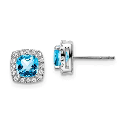 Diamond2deal 14k White Gold Cushion Blue Topaz And Diamond Halo Stud Earrings