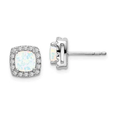 Diamond2deal 14k White Gold Cushion Created Opal And Diamond Halo Stud Earrings