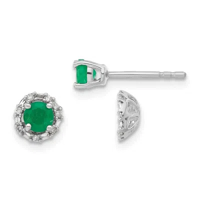 Diamond2deal 14k White Gold Diamond And Emerald Stud W/ Jacket Earrings
