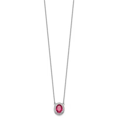 Diamond2deal 14k White Gold Oval Created Ruby And Diamond Halo Pendant Necklace In Silver