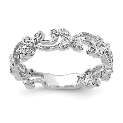 Pre-owned Diamond2deal 14k White Gold Diamond Engagement Wedding Floral Band Ring Size 7, 2.95g
