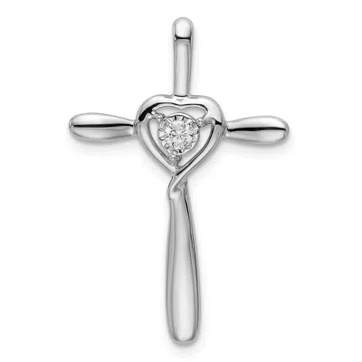 Diamond2deal 14k White Gold Diamond Heart Omega Slide Pendant In Metallic