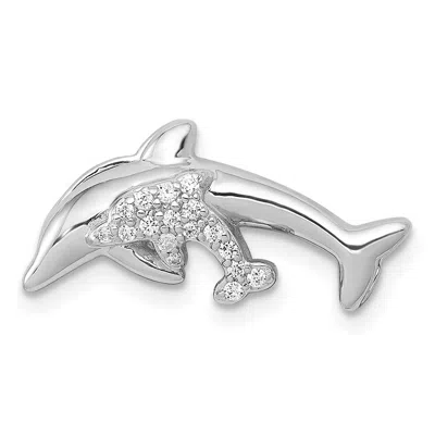 Diamond2deal 14k White Gold Diamond Mother And Baby Dolphins Chain Slide In Metallic