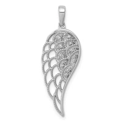 Diamond2deal 14k White Gold Diamond Open-work Wing Pendant In Silver