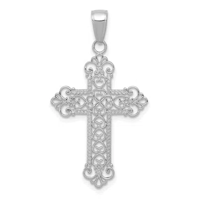 Diamond2deal 14k Gold Polished Large Rope Frame Filigree Cross Pendant In Silver