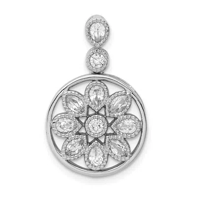 Diamond2deal 14k White Gold Floral Diamond Chain Slide Pendant