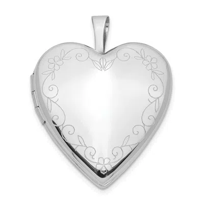 Diamond2deal 14k White Gold Floral Vine Border 20mm Heart Locket In Green