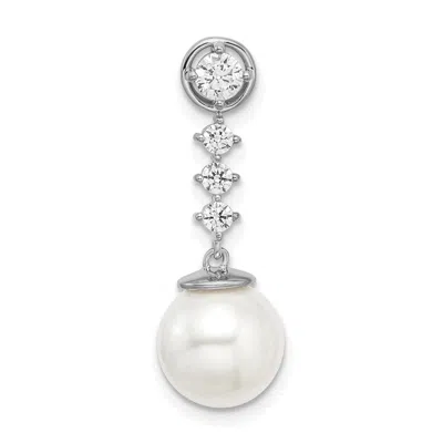 Diamond2deal 14k White Gold Freshwater Cultured Pearl & Diamond Chain Slide Pendant