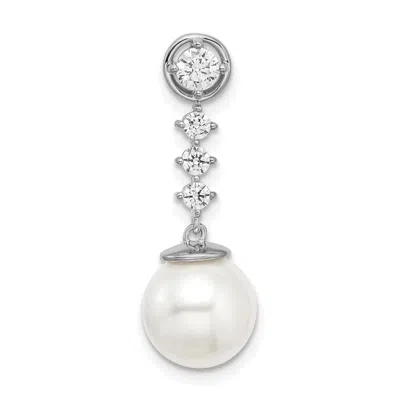 Diamond2deal 14k White Gold Freshwater Cultured Pearl & Diamond Chain Slide Pendant In Metallic