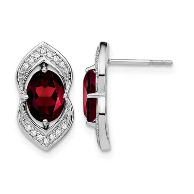 Diamond2deal 14k White Gold Garnet And Diamond Earrings In Silver