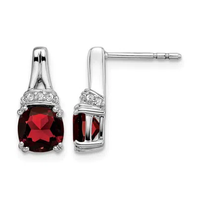 Diamond2deal 14k White Gold Oval Garnet And Diamond Earrings In Metallic