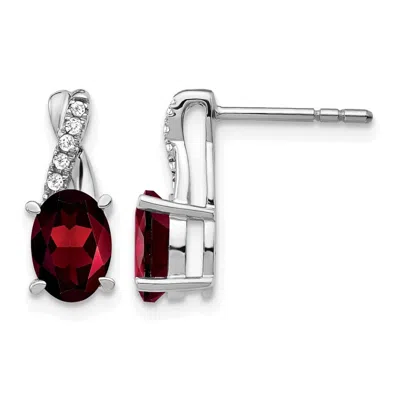 Diamond2deal 14k White Gold Garnet And Diamond Earrings In Transparent