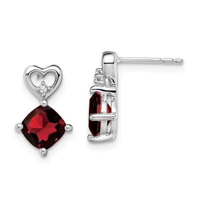 Diamond2deal 14k White Gold Garnet And Diamond Heart Earrings