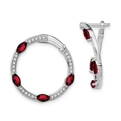 Diamond2deal 14k White Gold Garnet And Diamond Hoop Earrings In Silver