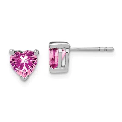 Diamond2deal 14k White Gold Heart Created Pink Sapphire Earrings