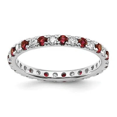 Pre-owned Diamond2deal 14k White Gold Lab Grown Diamond & Lab-created Ruby Eternity Band Ring