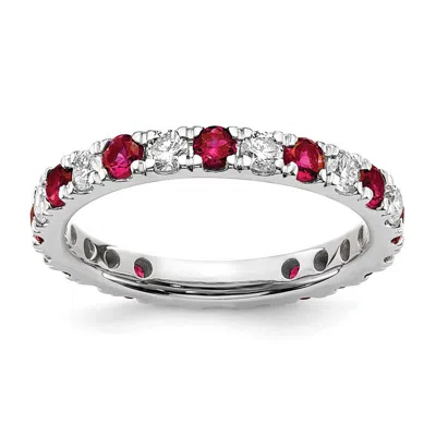 Diamond2deal 14k White Gold Lab Grown Diamond & Ruby Eternity Wedding Band Ring 0.8ct Clarity- Vs Color- G-h