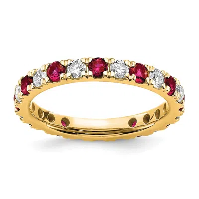 Diamond2deal 14k White Gold Lab Grown Diamond & Ruby Eternity Wedding Band Ring 0.8ct Clarity- Vs Color- G-h In Yellow