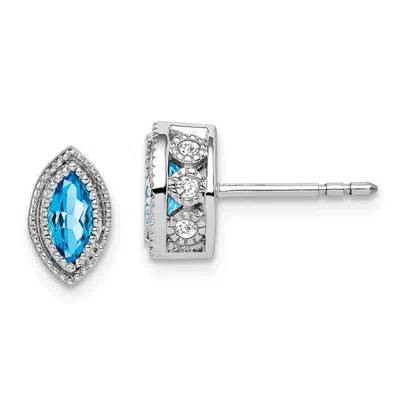 Diamond2deal 14k White Gold Marquise Blue Topaz And Diamond Stud Earrings
