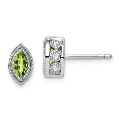 Diamond2deal 14k White Gold Marquise Peridot And Diamond Stud Earrings