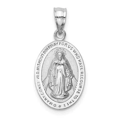 Pre-owned Diamond2deal 14k White Gold Miraculous Medal Pendant 1.31g L-21.5mm W- 11.3mm