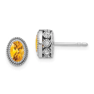 Diamond2deal 14k White Gold Oval Citrine And Diamond Stud Earrings
