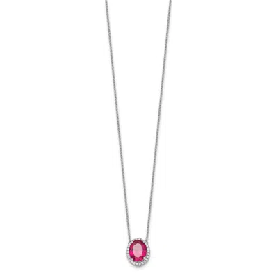 Diamond2deal 14k White Gold Oval Created Ruby And Diamond Halo Pendant Necklace