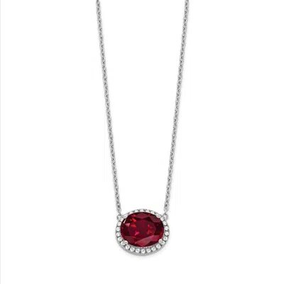 Diamond2deal 14k White Gold Oval Created Ruby And Diamond Halo Pendant Necklace In Red