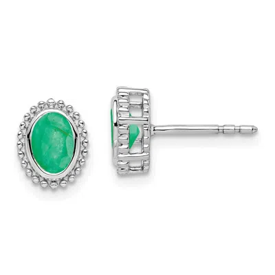 Diamond2deal 14k White Gold Oval Emerald Stud Earrings