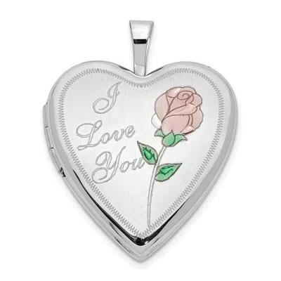 Diamond2deal 14k White Gold Pink And Green Enamel Rose I Love You Script 20mm Heart Locket In Metallic