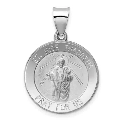 Diamond2deal 14k White Gold Polish Satin St Jude Thaddeus Medal Hollow Pendant