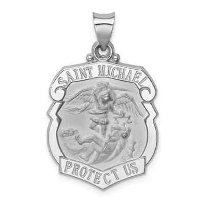 Diamond2deal 14k White Gold Polish Satin St Michael Badge Medal Hollow Pendant
