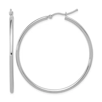 Diamond2deal 14k White Gold Polished 2mm Round Shape Hoop Earrings In Metallic