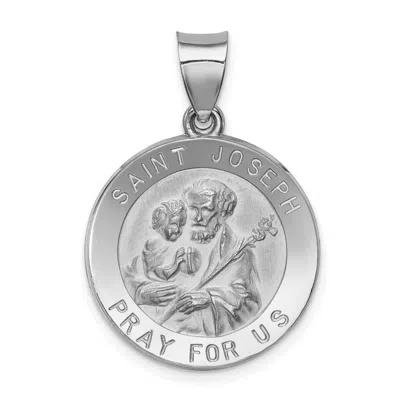 Diamond2deal 14k White Gold Polished And Satin St Joseph Medal Hollow Pendant In Gray