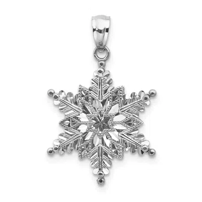 Diamond2deal 14k White Gold Polished And Textured 2-level Snowflake Pendant In Silver