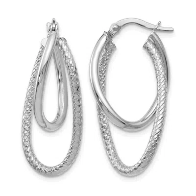 Diamond2deal 14k White Gold Polished And Textured Hinged Hoop Earrings In Silver