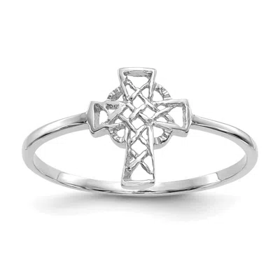 Diamond2deal 14k White Gold Polished Celtic Cross Ring In Silver