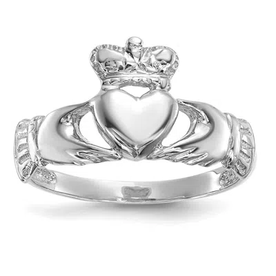 Diamond2deal 14k White Gold Polished Claddagh Ring In Silver