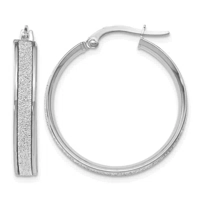 Diamond2deal 14k White Gold Polished Glimmer Infused Hoop Earrings In Metallic