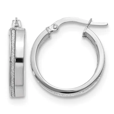 Diamond2deal 14k White Gold Polished Glimmer Infused Hoop Earrings In Silver