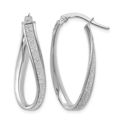 Diamond2deal 14k White Gold Polished Glimmer Oval Shape Hoop Earrings In Silver