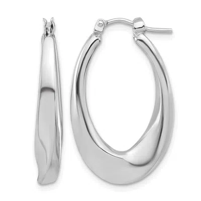 Diamond2deal 14k White Gold Polished Hollow Oval Twist Hoop Earrings In Silver