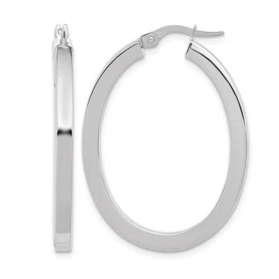 Diamond2deal 14k White Gold Polished Oval Shape Hoop Earrings In Silver