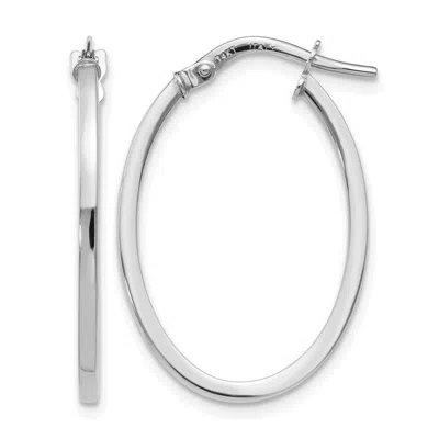 Diamond2deal 14k White Gold Polished Oval Shape Hoop Earrings In Silver