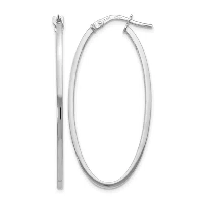 Diamond2deal 14k White Gold Polished Oval Shape Hoop Earrings In Silver