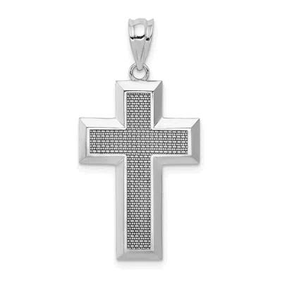 Diamond2deal 14k White Gold Polished Textured Cross Pendant In Silver
