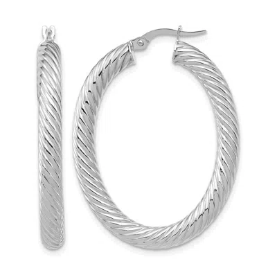Diamond2deal 14k White Gold Polished Twisted Oval Shape Hoop Earrings In Silver