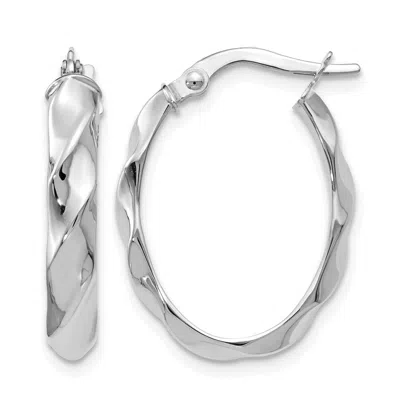 Diamond2deal 14k White Gold Polished Twisted Oval Shape Hoop Earrings In Metallic